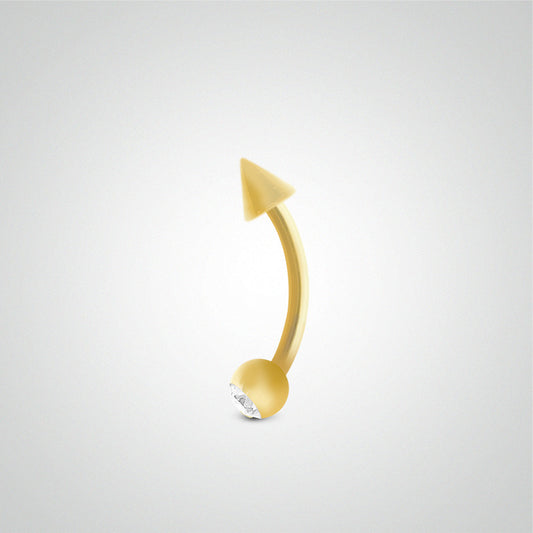 Piercing d'arcade barre courbe en or jaune avec boule zircon blanc et pic (1,2mm)