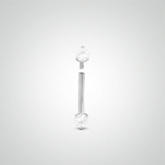 Piercing arcade or blanc deux zircons de 2,5mm