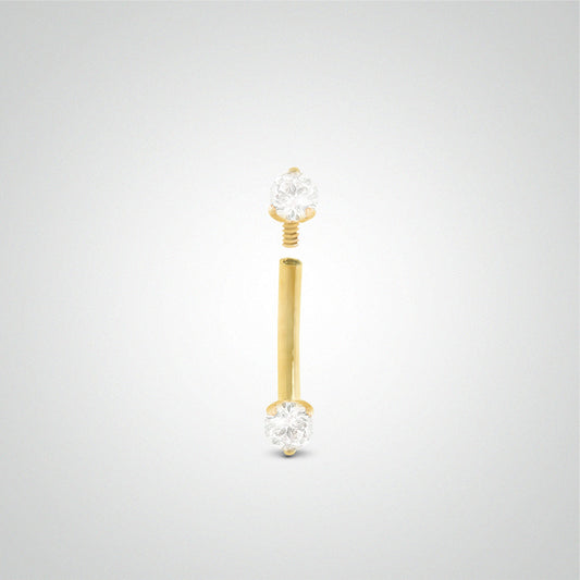 Piercing arcade or jaune deux zircons de 2,5mm