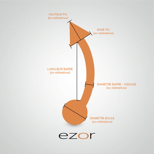 Piercing d'arcade barre courbe en or jaune avec boule zircon blanc et pic (1,2mm)