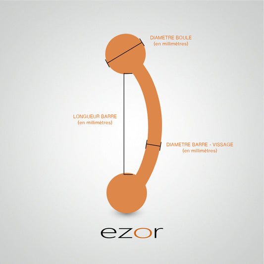 Piercing arcade or jaune avec boules et oxydes zirconium blancs (1,6mm)