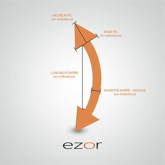 Piercing barre courbe en or blanc avec pics (1,2mm)