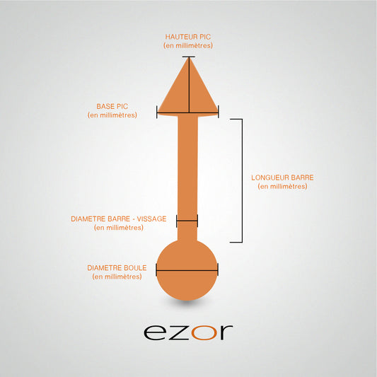 Piercing sexe en or blanc avec boule et pic (1,2mm)