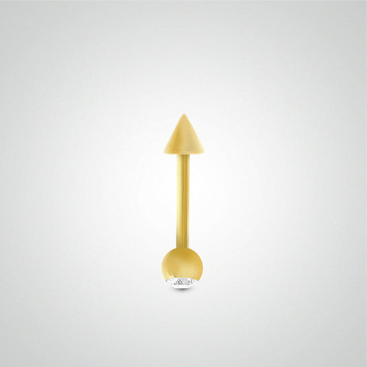 Piercing barre droite en or jaune avec boule zircon blanc et pic (1,2mm)
