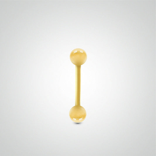 Piercing barre droite en or jaune avec boules (1,2mm)