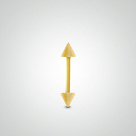 Piercing barre droite en or jaune avec pics (1,2mm)