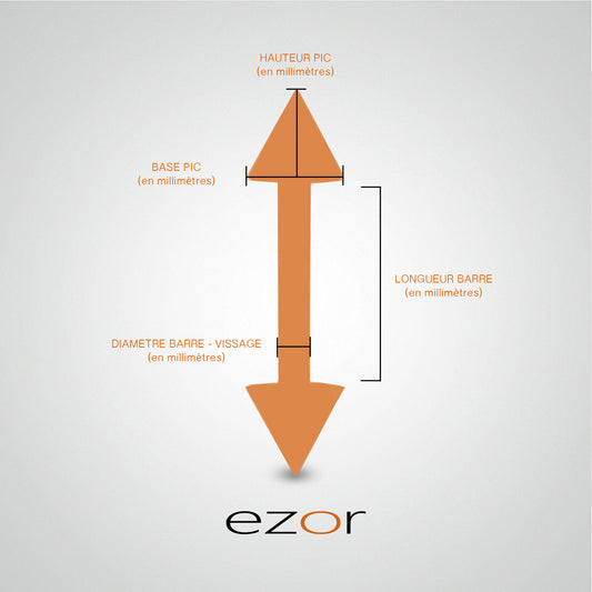 Piercing barre droite en or blanc avec pics (1,2mm)