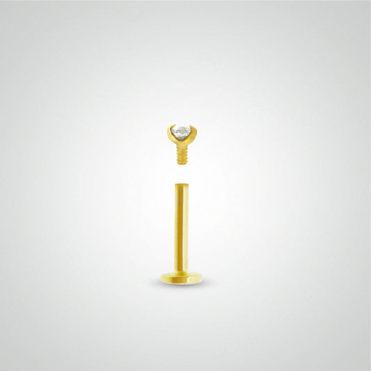 Piercing labret or jaune avec diamant 0,05 carats (vissable)