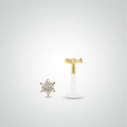 Piercing hélix or jaune avec fleur oxydes zirconium blancs