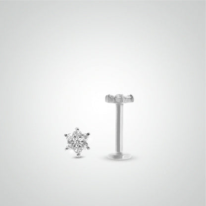 Piercing conch fleur en or blanc avec zircons blancs (vissable)