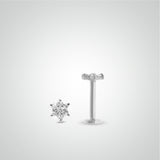 White gold flower conch piercing with white zircons (screwable)
