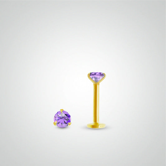 Piercing conch améthyste 0,10 carats en or jaune (vissable)