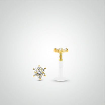 Piercing conch or jaune avec fleur oxydes zirconium blancs