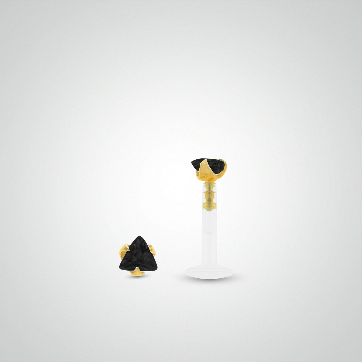 Piercing conch or jaune avec oxyde de zirconium triangle noir