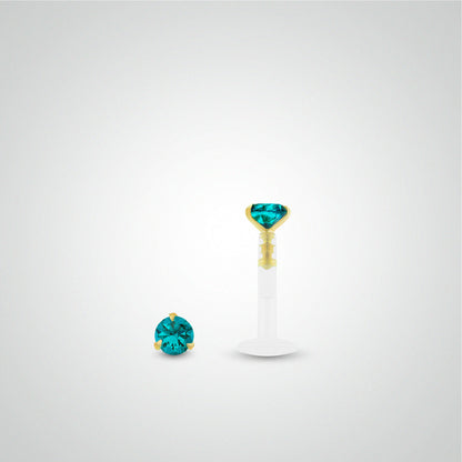 Piercing conch or jaune avec oxyde de zirconium turquoise