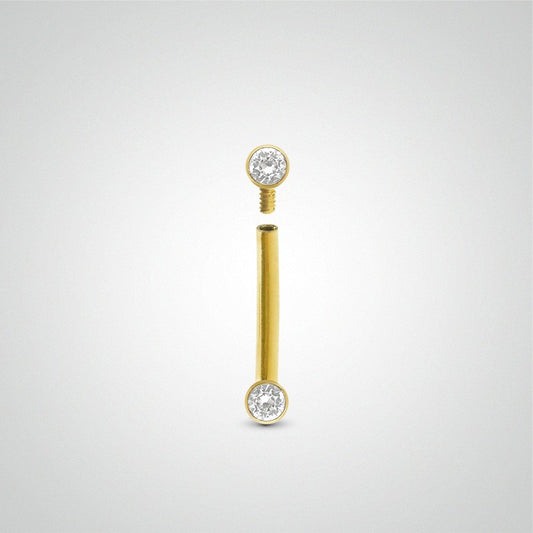 Piercing rook et daith or jaune avec deux zircons sertis