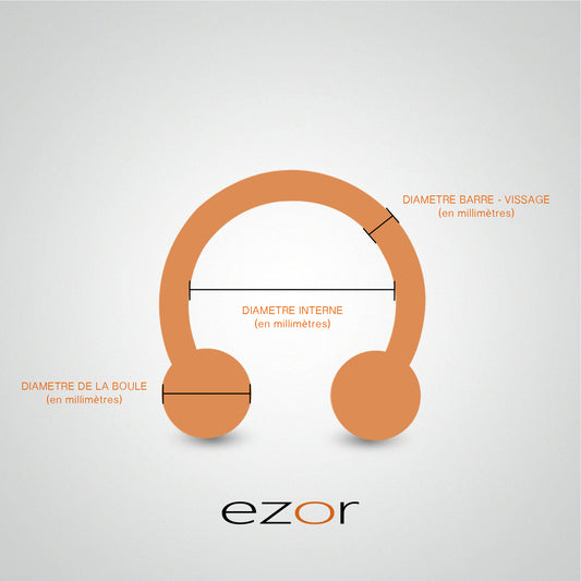 Piercing téton en or jaune : fer à cheval avec boules et oxydes et zirconium (1,2mm)