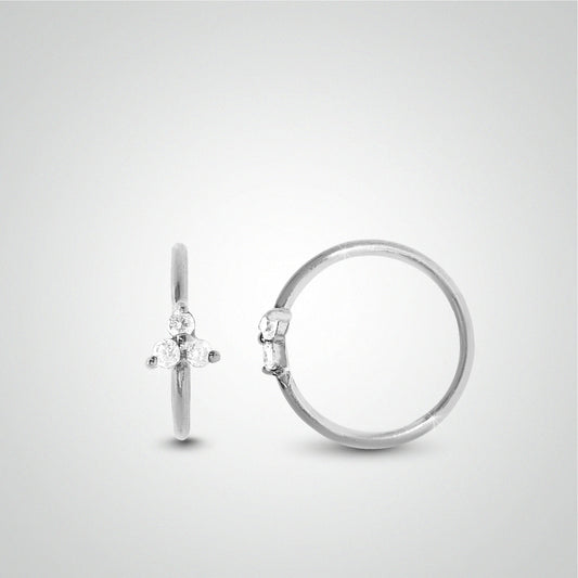 Piercing d'hélix anneau or blanc à écarter avec trèfle zircon