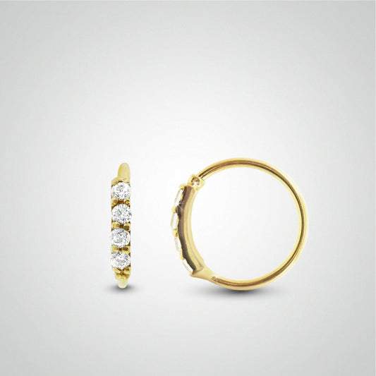 Yellow gold tragus ring piercing with zircons (hinge)