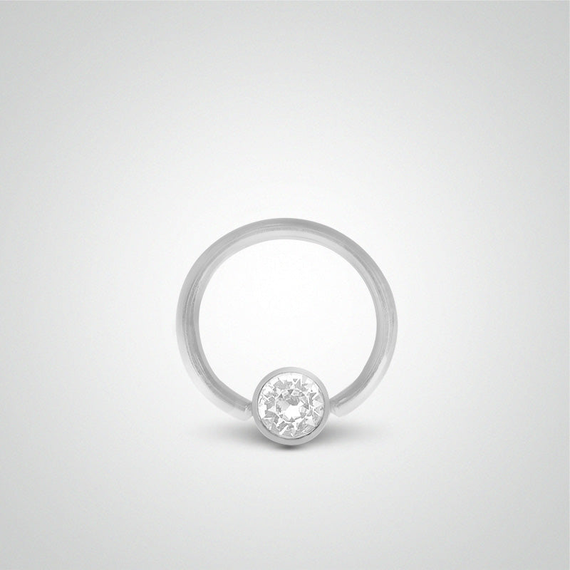 Piercing hélix anneau en or blanc avec boule et oxyde de zirconium (1,2mm)