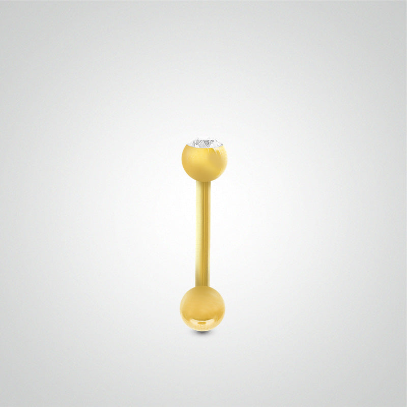 Piercing helix en or jaune avec boules et zircon blanc