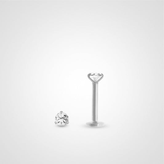 Piercing hélix or blanc avec diamant 0,05 carats (vissable)