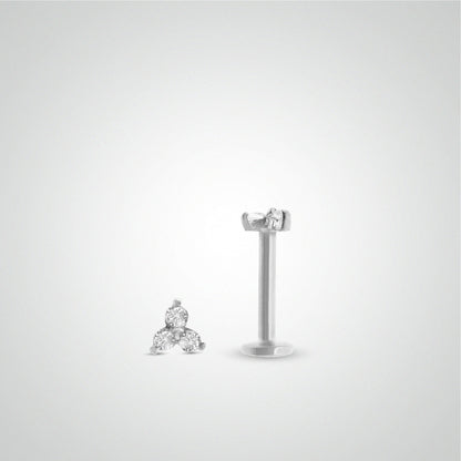White gold helix piercing with three zircons (screwable)