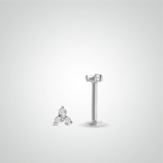 Piercing labret or blanc avec trois zircons