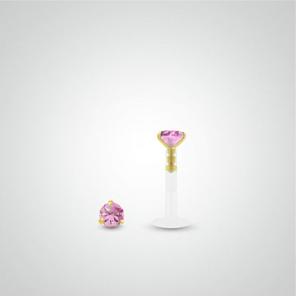 Piercing conch or jaune avec oxyde de zirconium rose