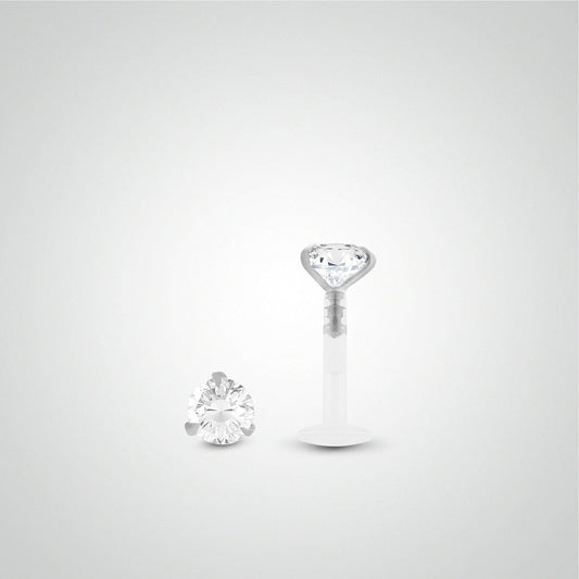 Piercing labret diamant 0,10 carats en or blanc