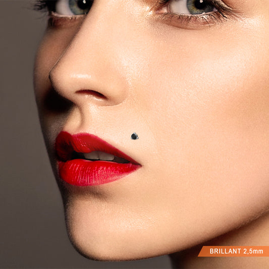 Piercing labret noir en or blanc 18 carats avec oxyde de zirconium 2,5mm madonna