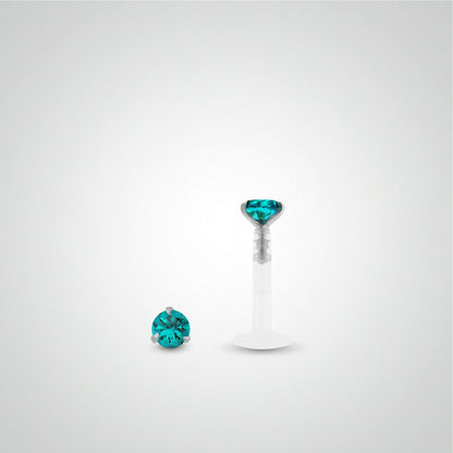 Piercing labret or blanc avec oxyde de zirconium turquoise