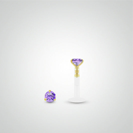 Piercing de labret améthyste 0,05 carats en or jaune