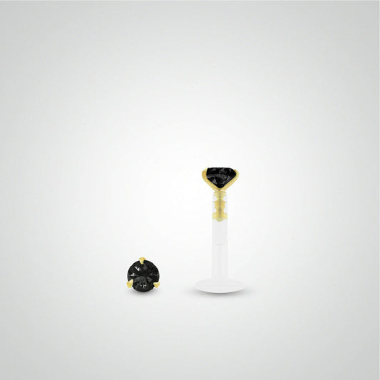 Piercing labret diamant noir 0,05 carats en or jaune