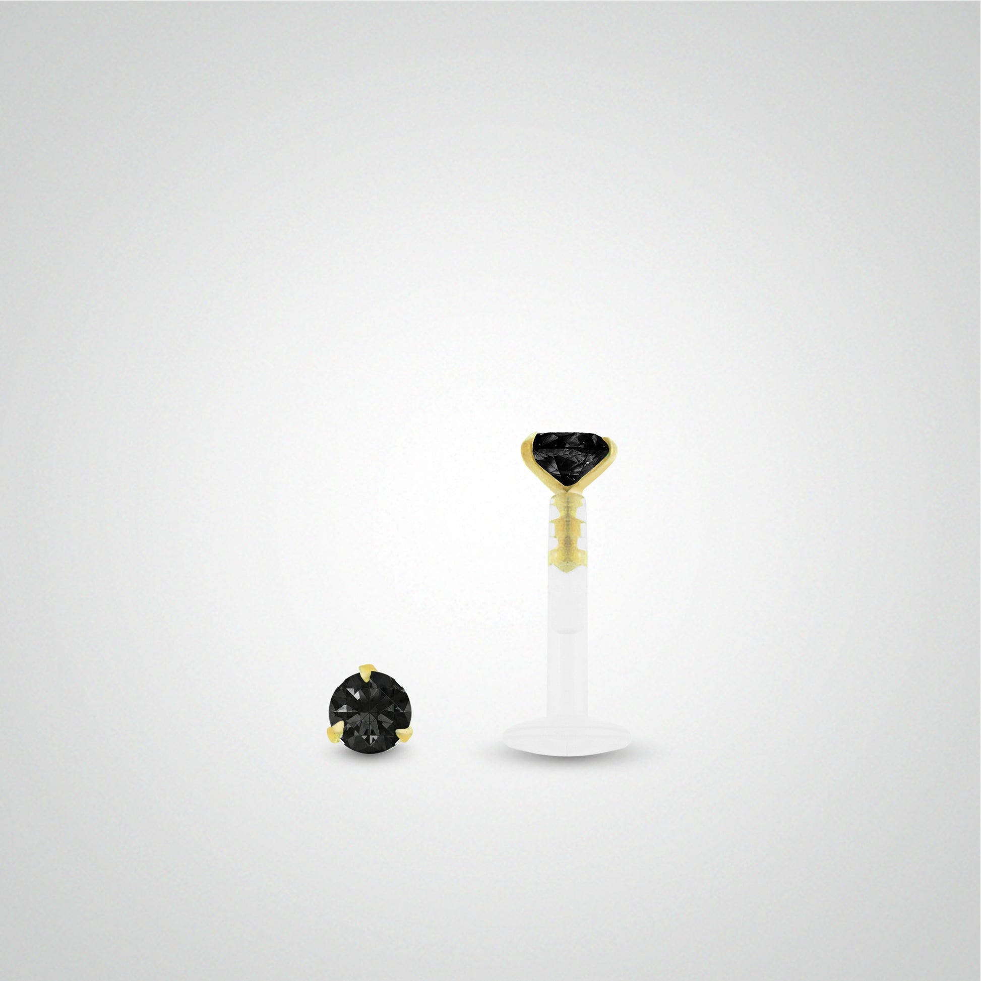 Piercing labret noir en or jaune 18 carats avec oxyde de zirconium