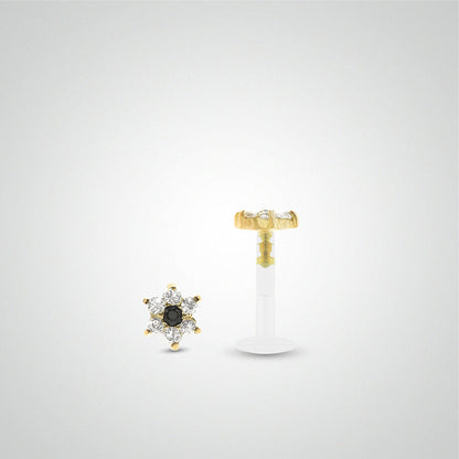 Yellow gold labret piercing with zirconium oxide flower