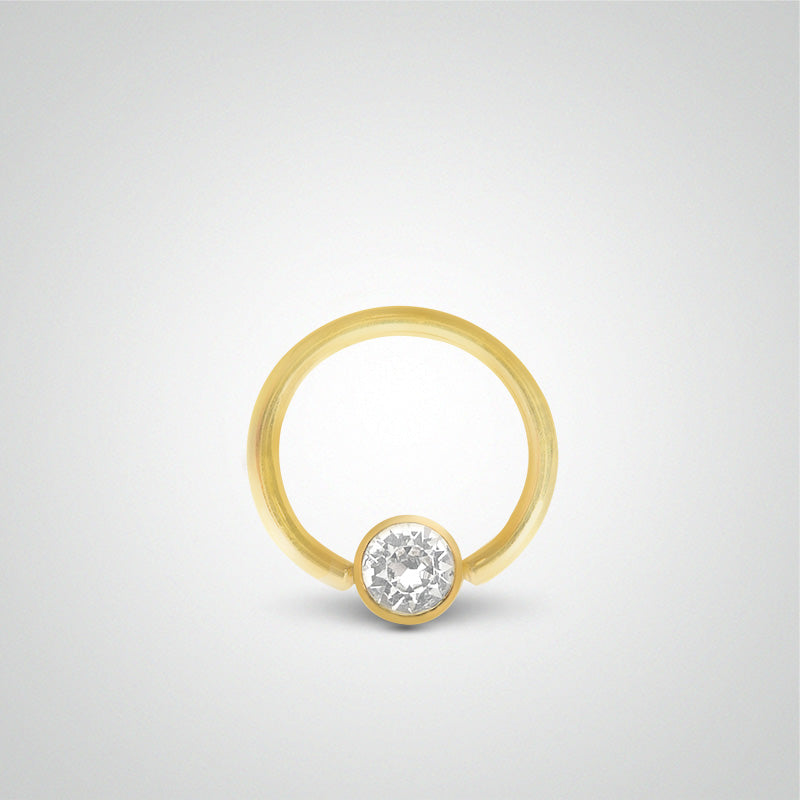 Piercing de nombril anneau en or jaune avec boule et oxyde de zirconium (1,6mm)