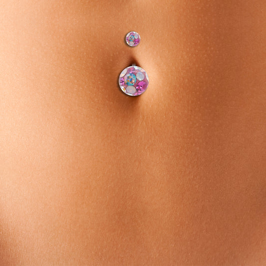 Piercing de nombril en or blanc et cristal de Swarovski multicolore (grand modèle)