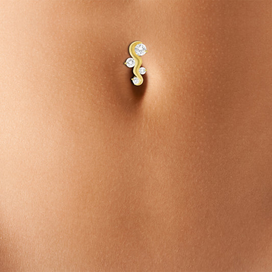 Piercing nombril inversé or jaune 18 carats zircons