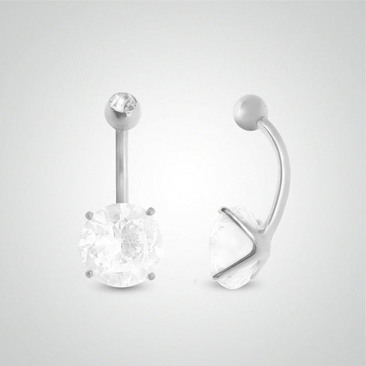 Piercing de nombril or blanc avec oxyde de zirconium rond (10mm/boule zircon)