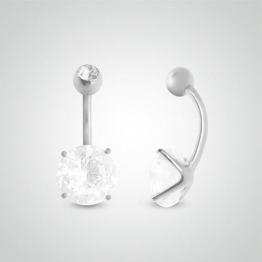 Piercing de nombril or blanc avec oxyde de zirconium rond (10mm/boule zircon)