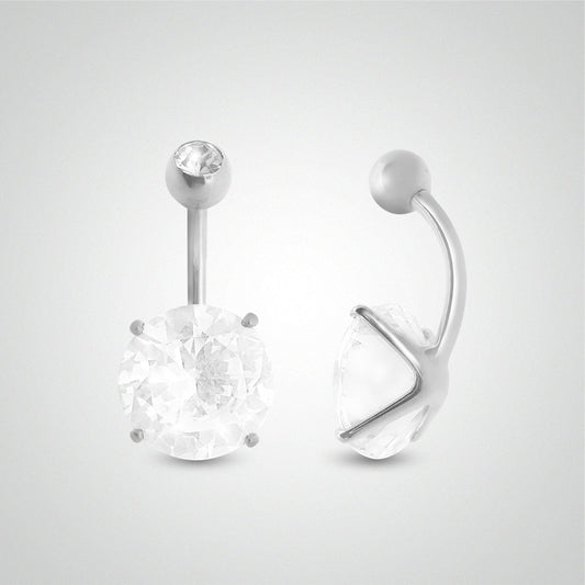 Piercing de nombril or blanc avec oxyde de zirconium rond (12mm/boule zircon)