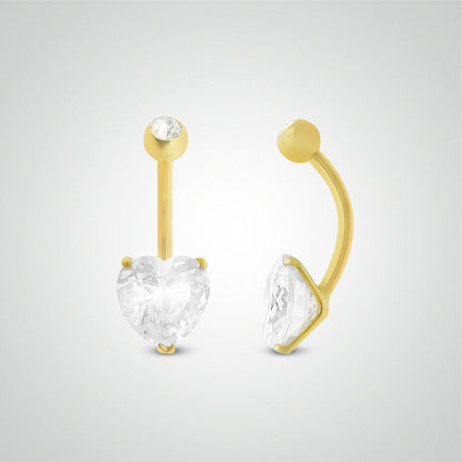 Yellow gold navel piercing with zirconium oxide heart 6mm