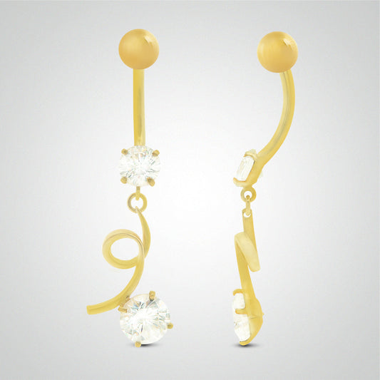 Piercing de nombril en or jaune pendentif avec zircons