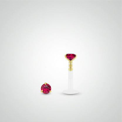 Piercing de labret rubis 0,05 carats en or jaune