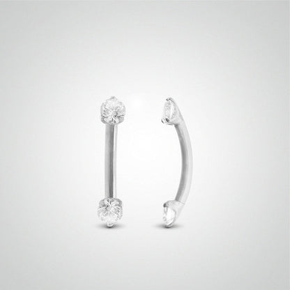 Piercing daith et rook or blanc avec deux zircons 2,5mm