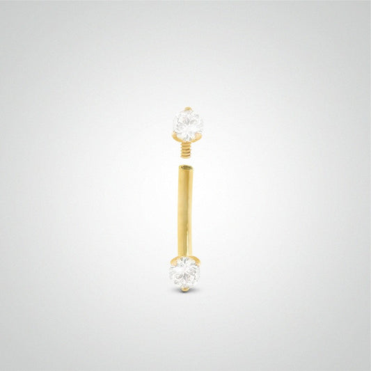 Piercing daith et rook or jaune avec deux zircons 2mm