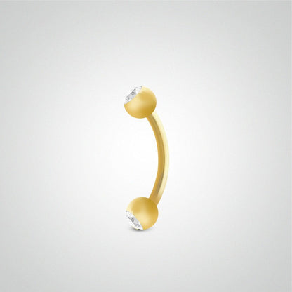 Piercing daith et rook en or jaune avec boules et zircons blancs (1,2mm)