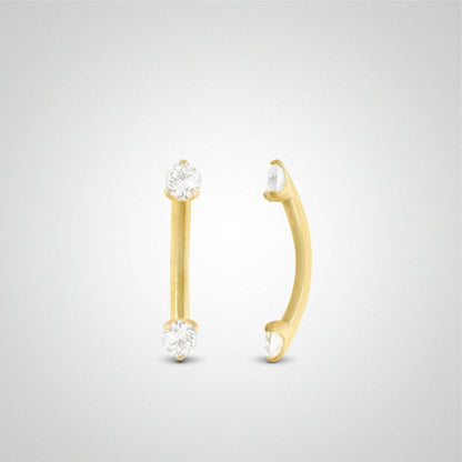 Piercing daith et rook or jaune avec deux zircons 2mm