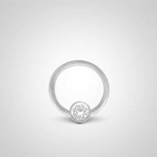 White gold sex ring piercing with ball and zirconium oxide (1.2mm)